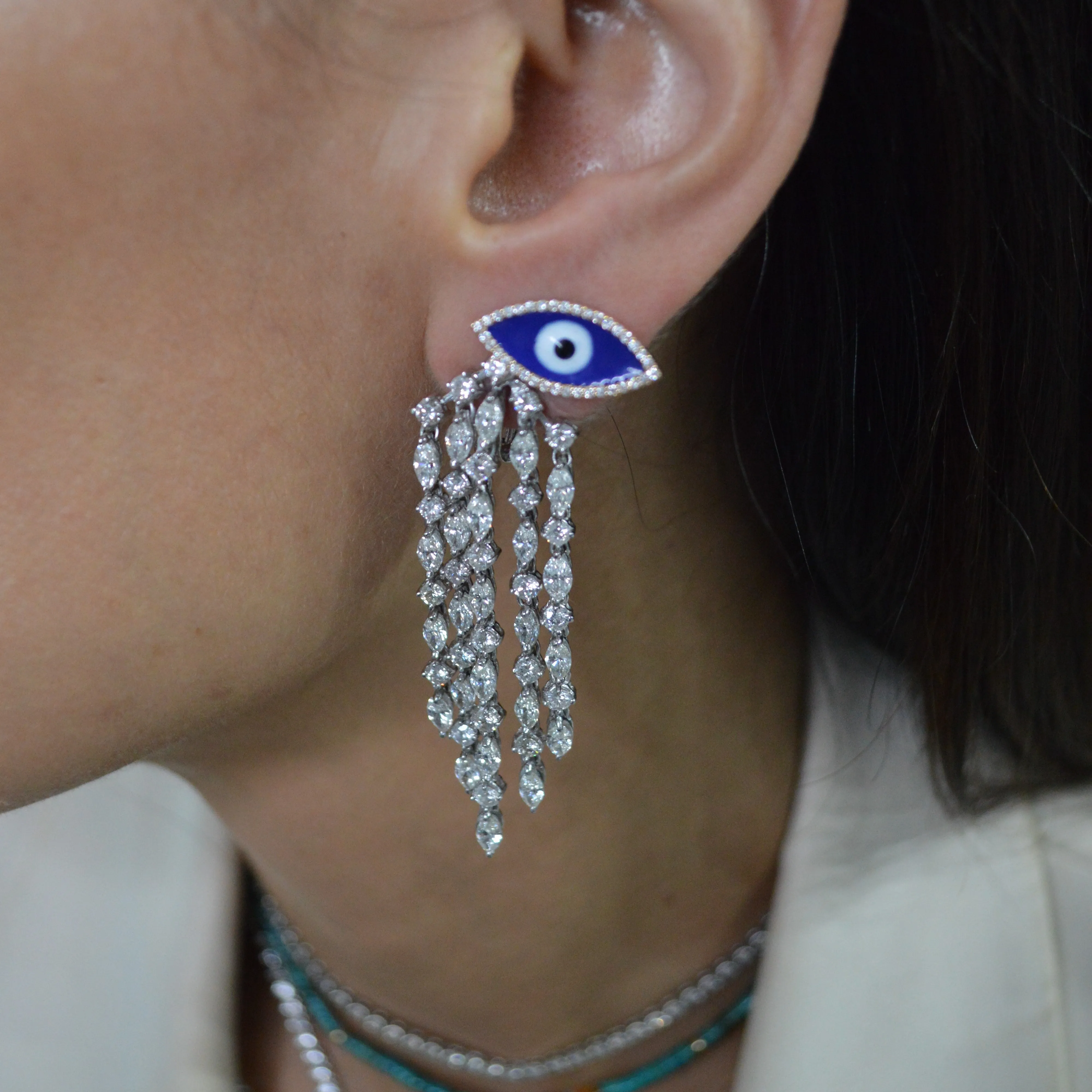 0.35ct Diamond 18K Gold Evil Eye Earrings