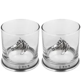 11oz Horse Head Pewter Whisky Glass Tumbler Set of 2
