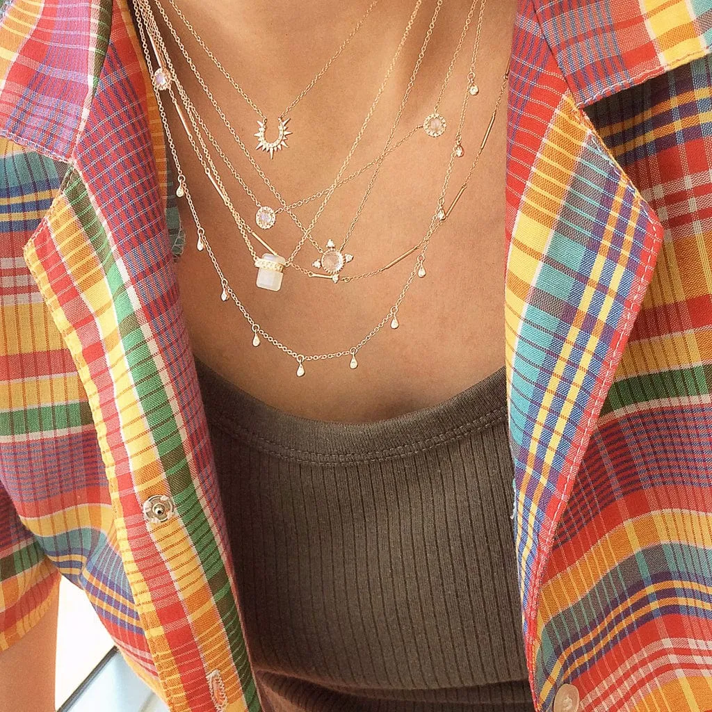 14k White Gold Petite Sunburst Three-Quarter Circle Necklace