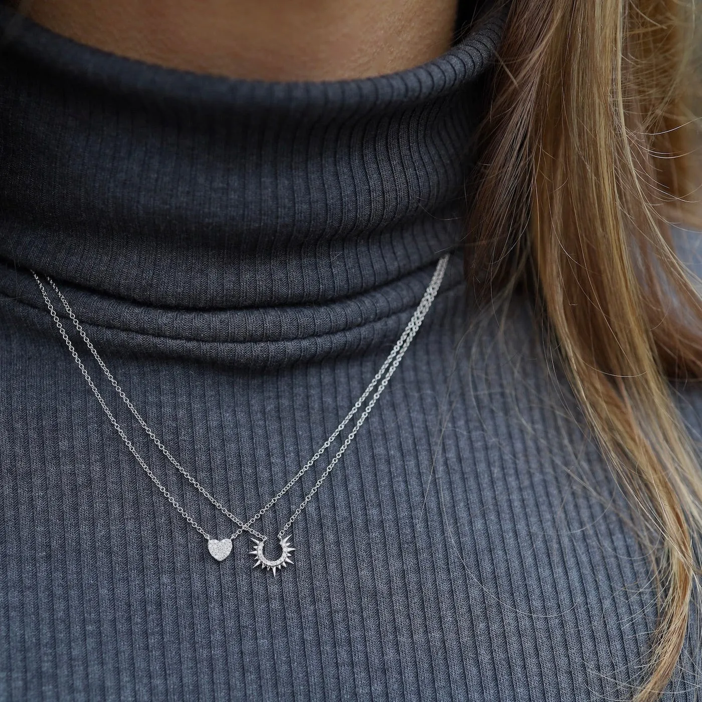 14k White Gold Petite Sunburst Three-Quarter Circle Necklace