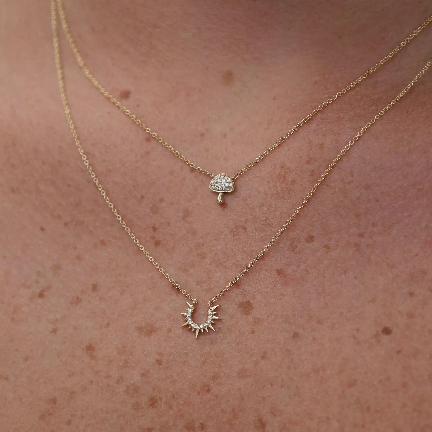 14k Yellow Gold Petite Sunburst Three-Quarter Circle Necklace