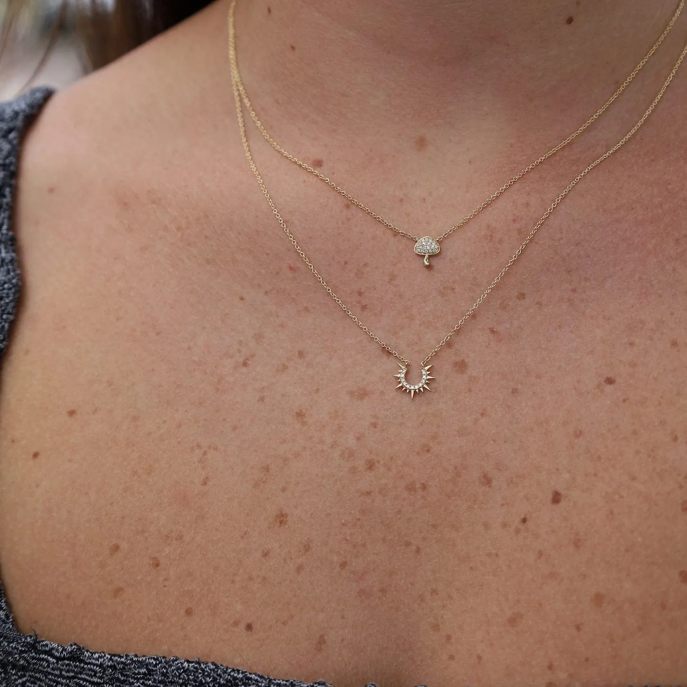 14k Yellow Gold Petite Sunburst Three-Quarter Circle Necklace
