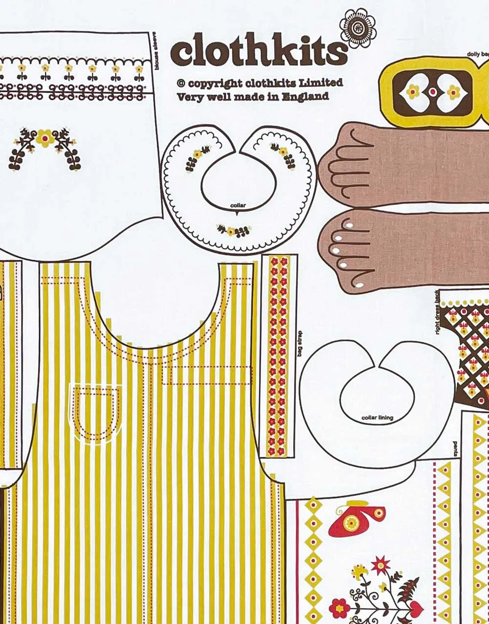 1970s Original Clothkits® Rag Doll Sewing Kit, Kitty Brown