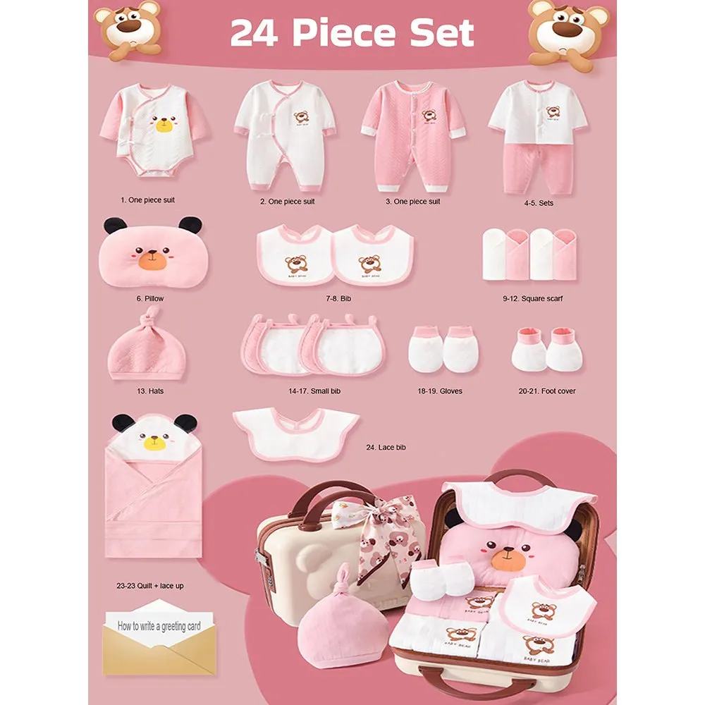 24 pcs Pink & brown Ted Mini Suitcase style Newborn Hamper for Baby Boy/Baby Girl. 0-6 months