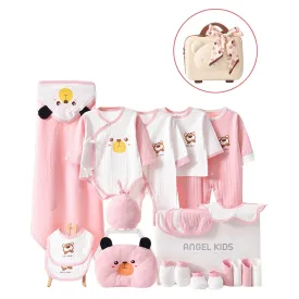 24 pcs Pink & brown Ted Mini Suitcase style Newborn Hamper for Baby Boy/Baby Girl. 0-6 months
