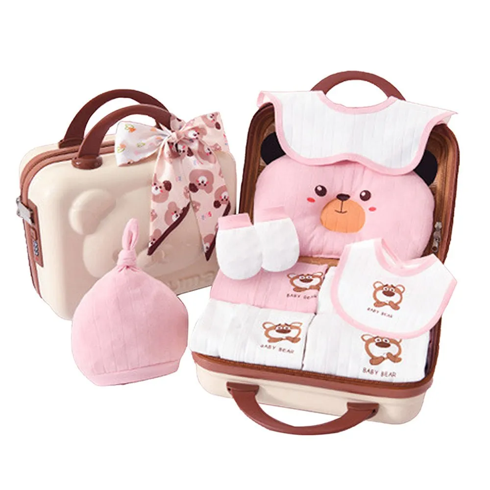 24 pcs Pink & brown Ted Mini Suitcase style Newborn Hamper for Baby Boy/Baby Girl. 0-6 months