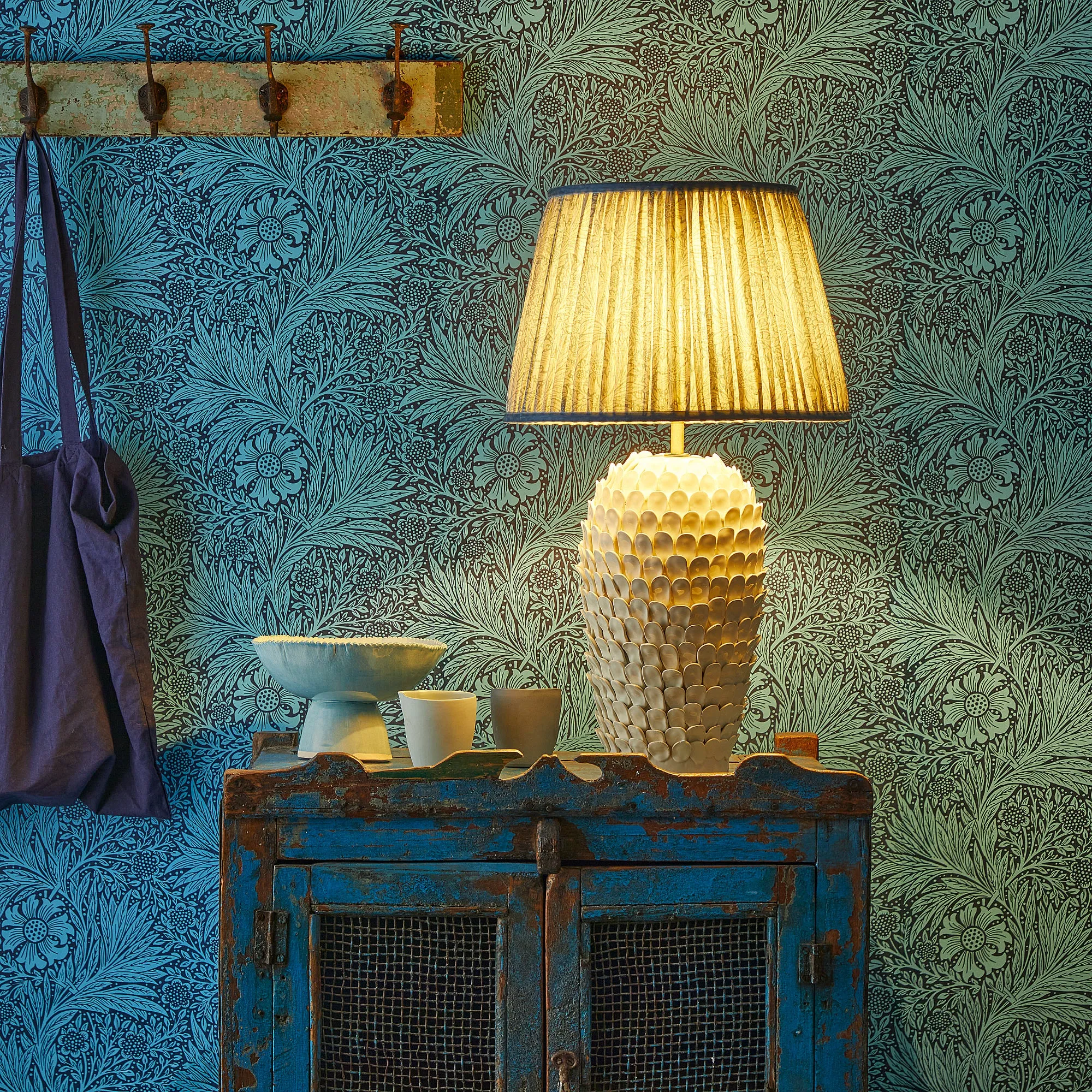 25cm empire shade in china blue Marigold linen by Morris & Co.
