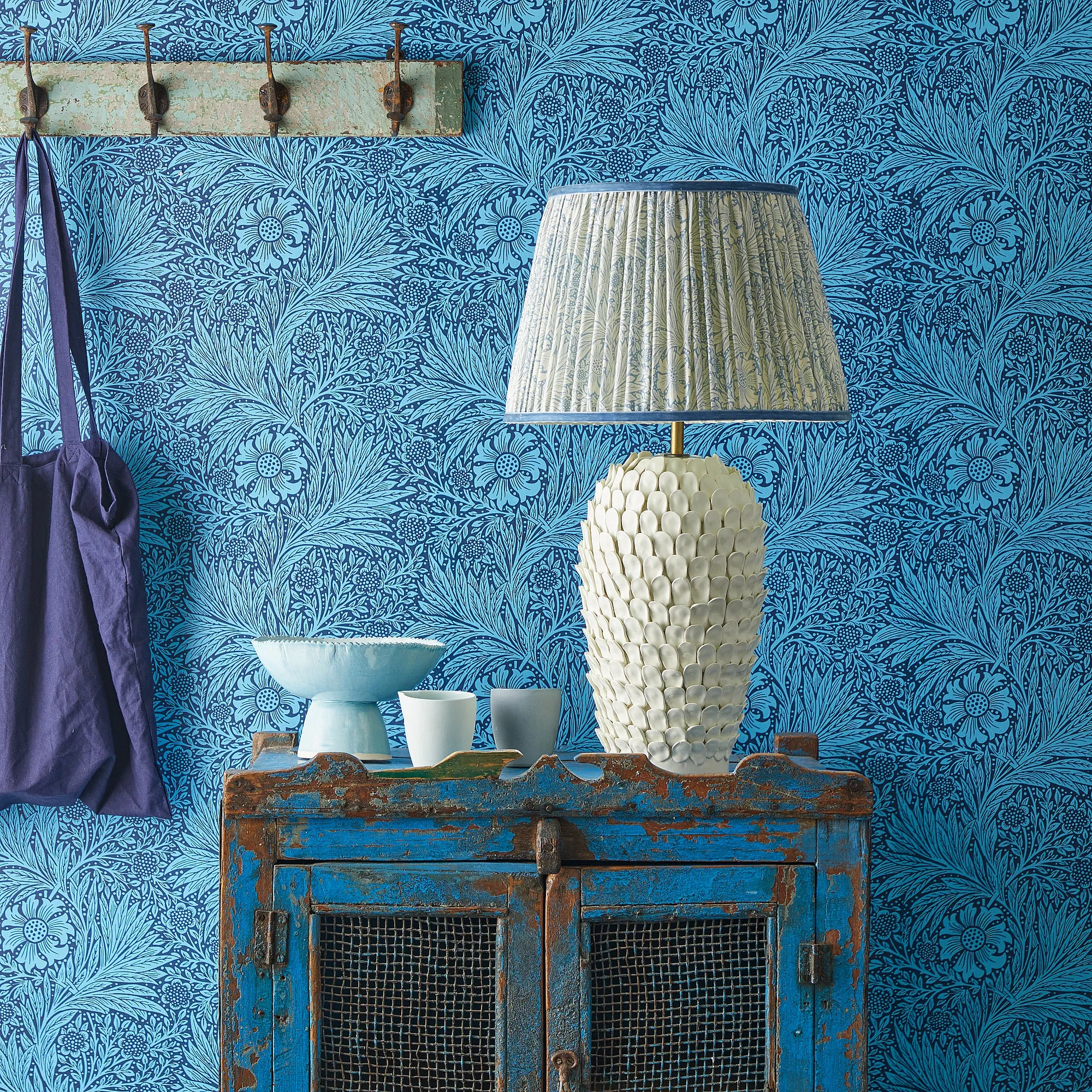 25cm empire shade in china blue Marigold linen by Morris & Co.