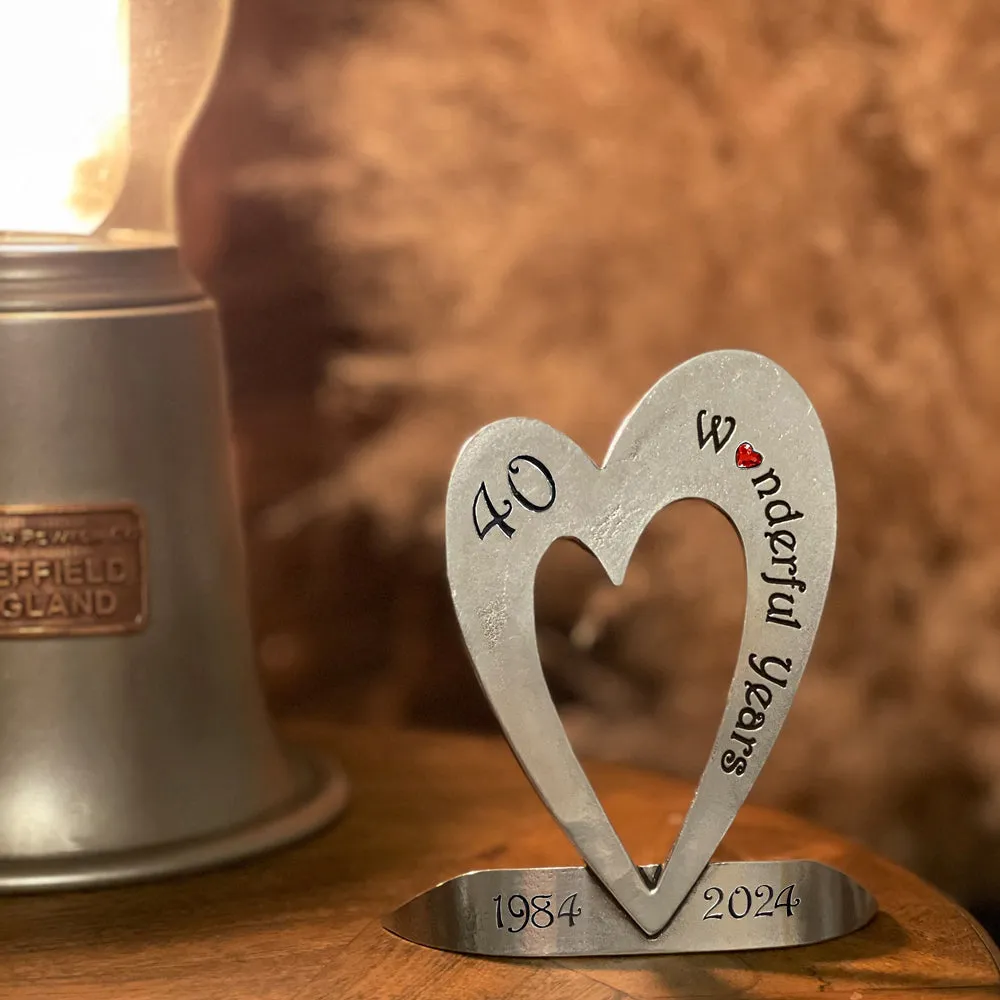 40th Ruby Wedding Anniversary Heart Keepsake Gift With Swarovski Crystal Personalised With Your Years 1984-2024