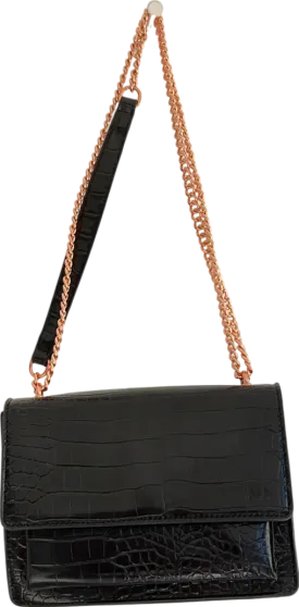 Abbot Lyon Tarifa Croc Shoulder Bag With Rose Gold Chain Detailing In Black - Embossed NA