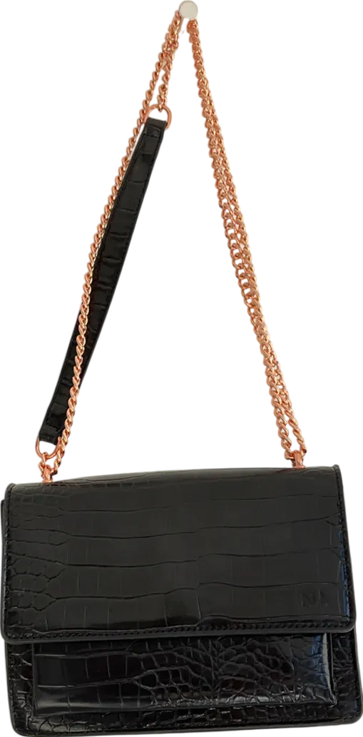 Abbot Lyon Tarifa Croc Shoulder Bag With Rose Gold Chain Detailing In Black - Embossed NA