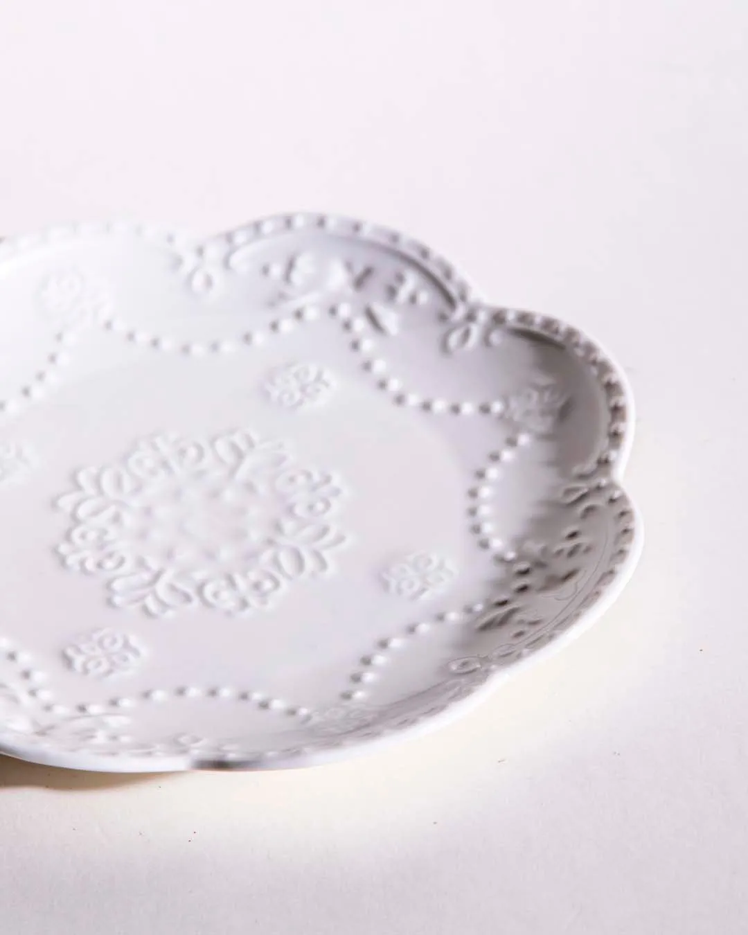 All White Embossed Quarter Plate