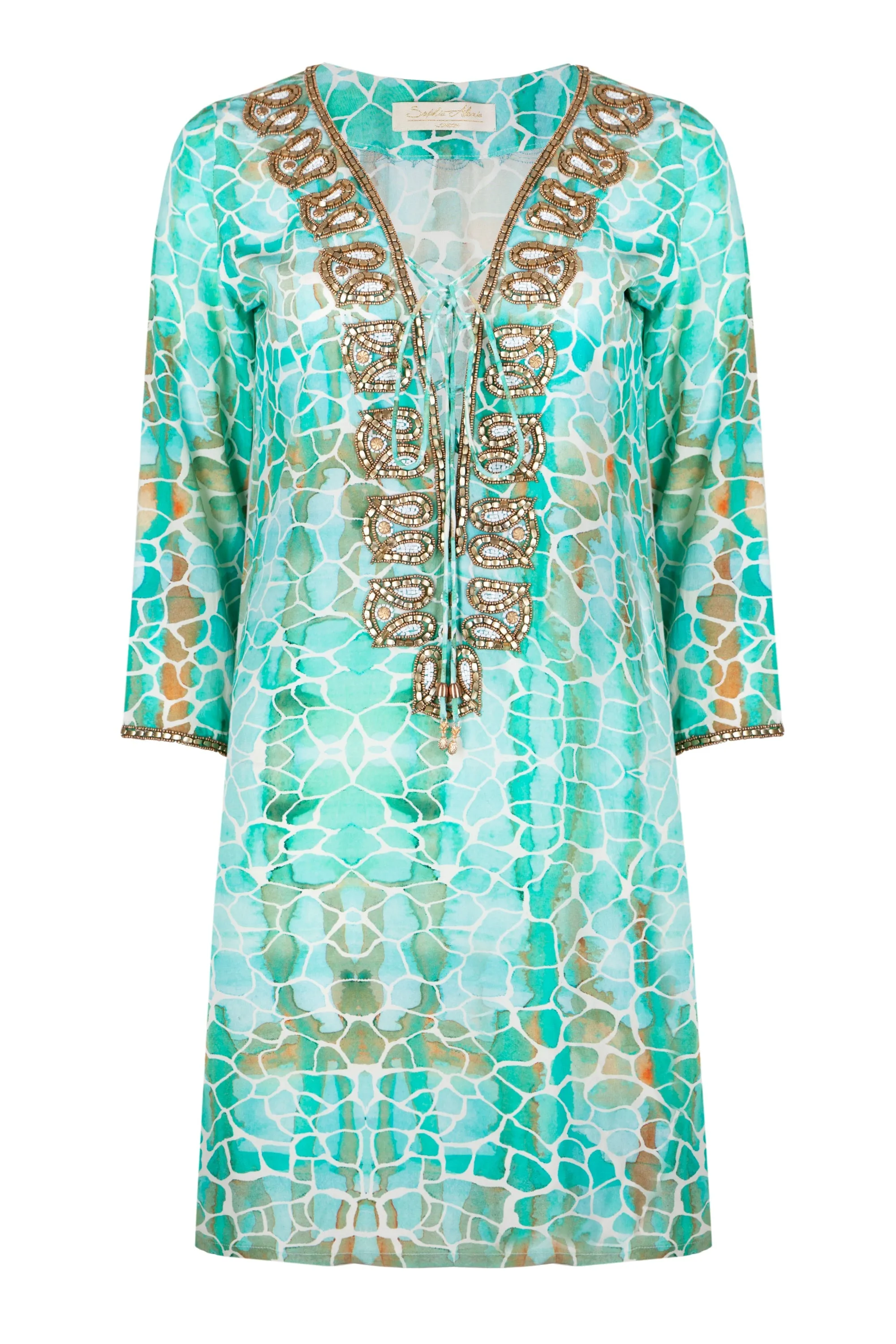 AQUA PEBBLES SILK TAJ KAFTAN