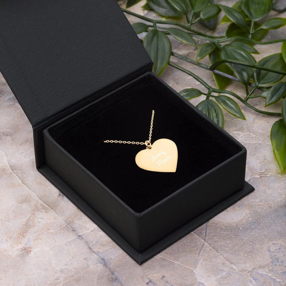 Army Mom Engraved Heart Necklace