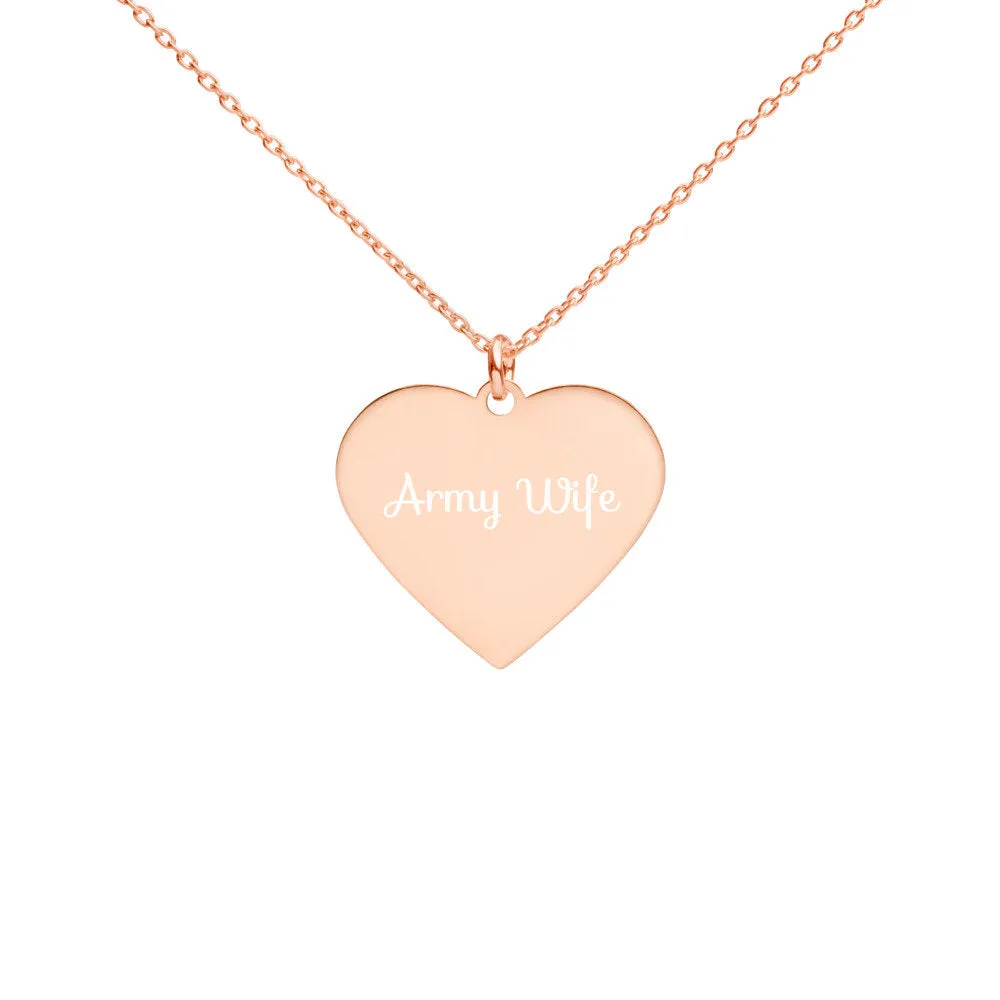 Army Wife Engraved Heart Necklace