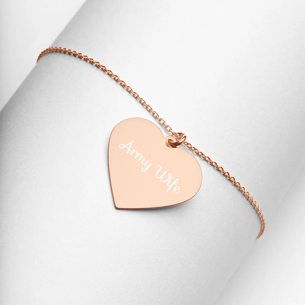 Army Wife Engraved Heart Necklace