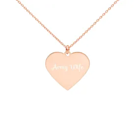 Army Wife Engraved Heart Necklace