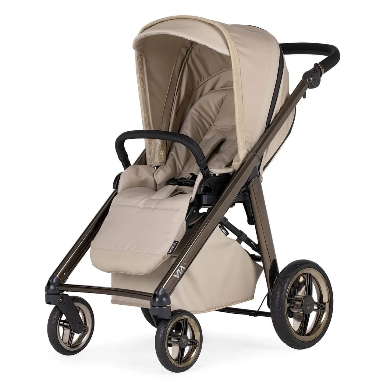 Bebecar Prive Via  Combination Pram, Raincover and LA3 Kit - Gold (Ex-Display)