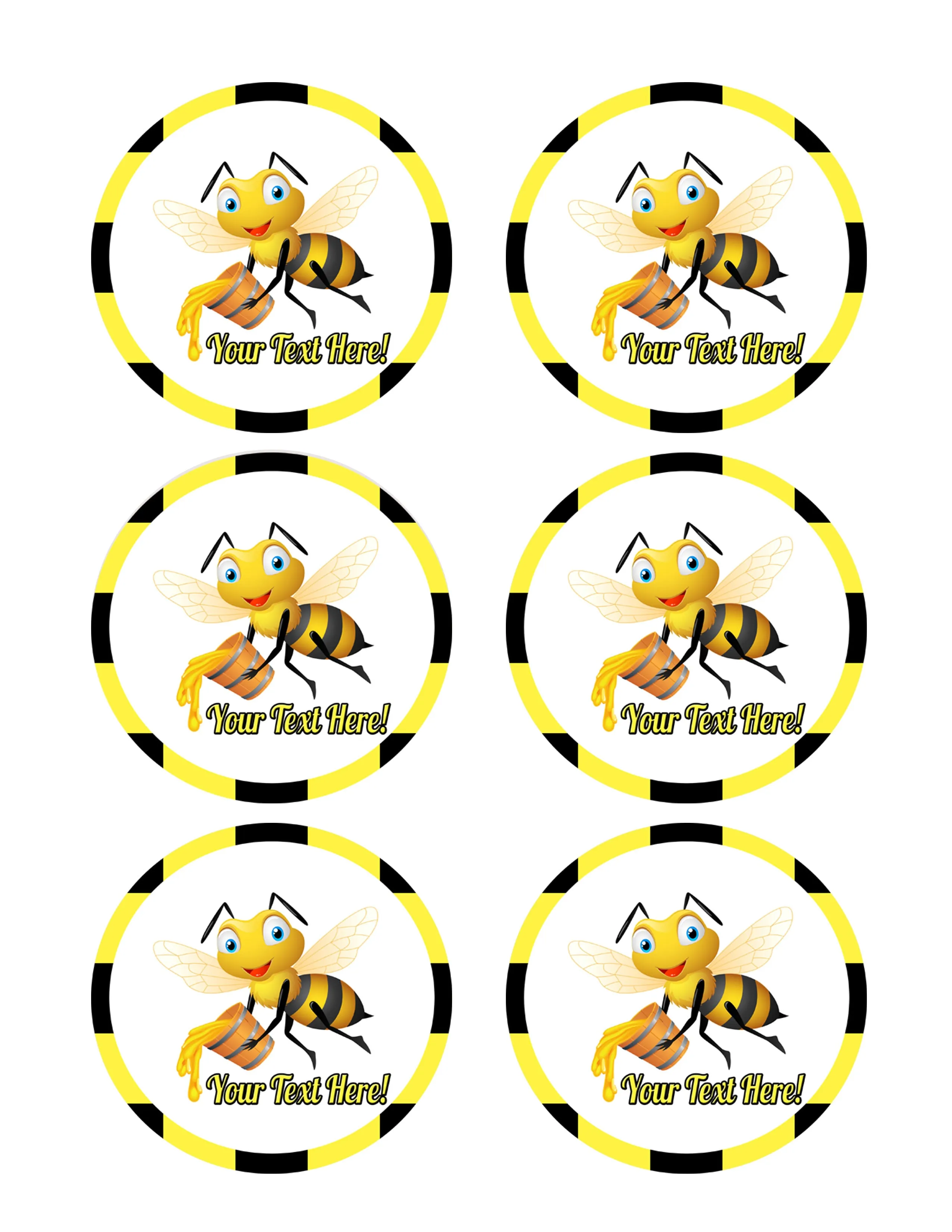 Bee Holding Honey Bucket - Edible Cake Topper, Cupcake Toppers, Strips