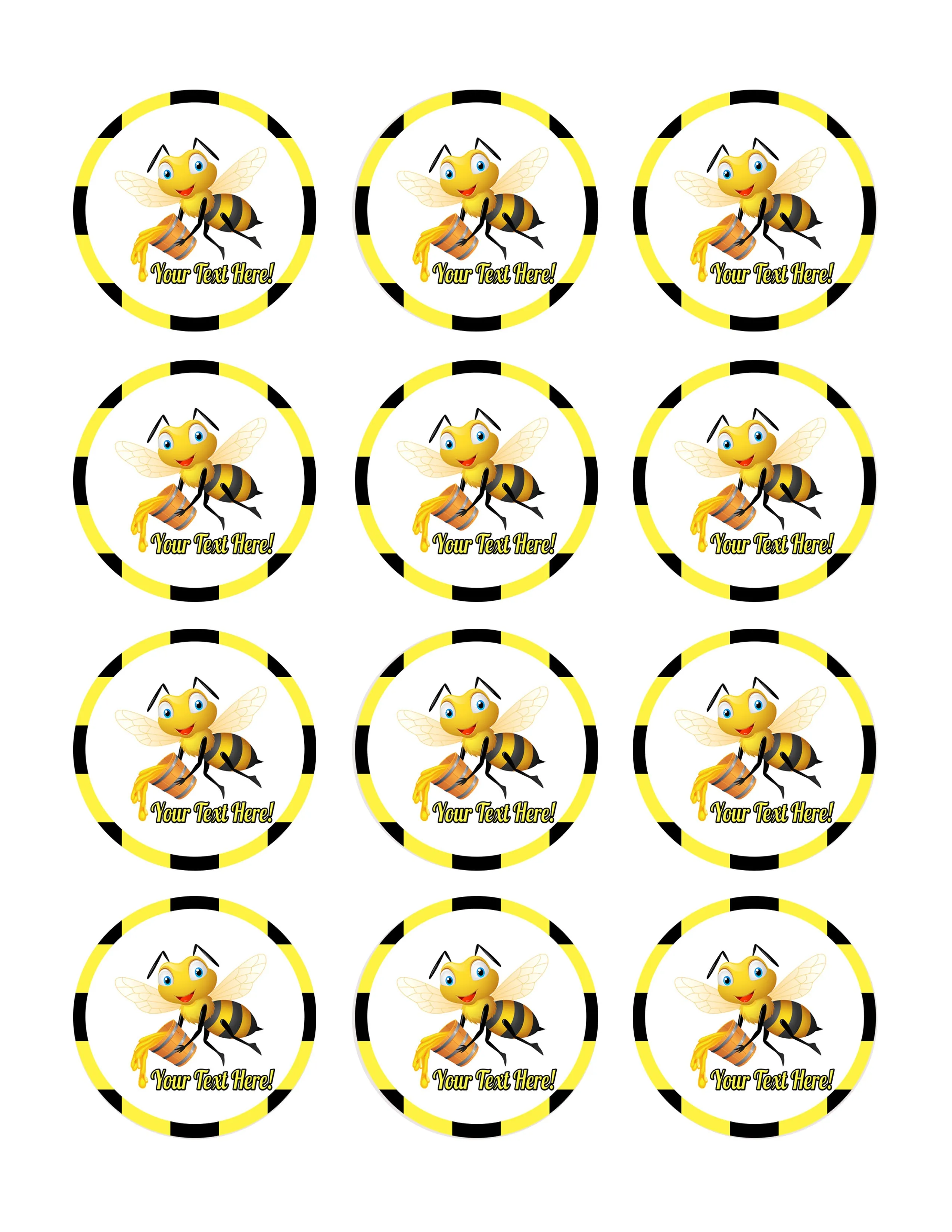 Bee Holding Honey Bucket - Edible Cake Topper, Cupcake Toppers, Strips