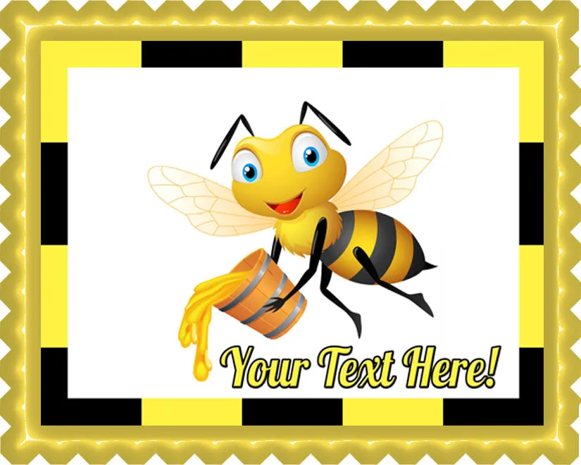Bee Holding Honey Bucket - Edible Cake Topper, Cupcake Toppers, Strips