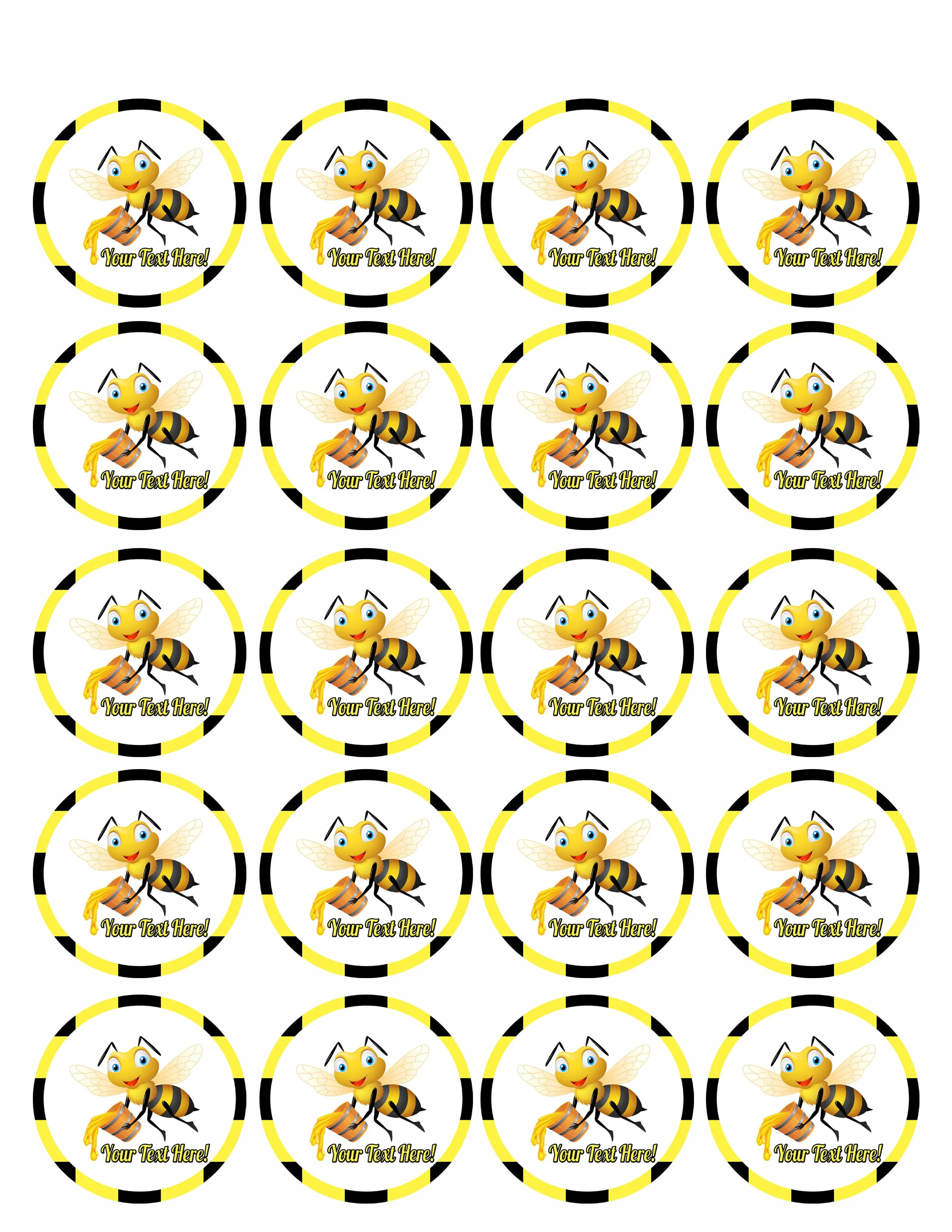 Bee Holding Honey Bucket - Edible Cake Topper, Cupcake Toppers, Strips