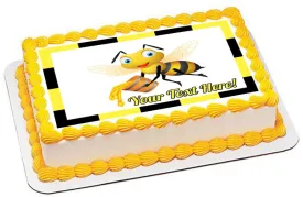 Bee Holding Honey Bucket - Edible Cake Topper, Cupcake Toppers, Strips