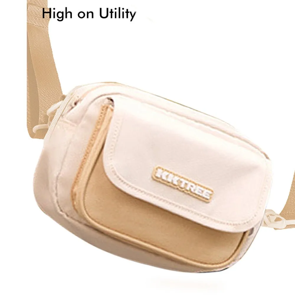 Beige Canvas Material Casual Sling Bag for Kids