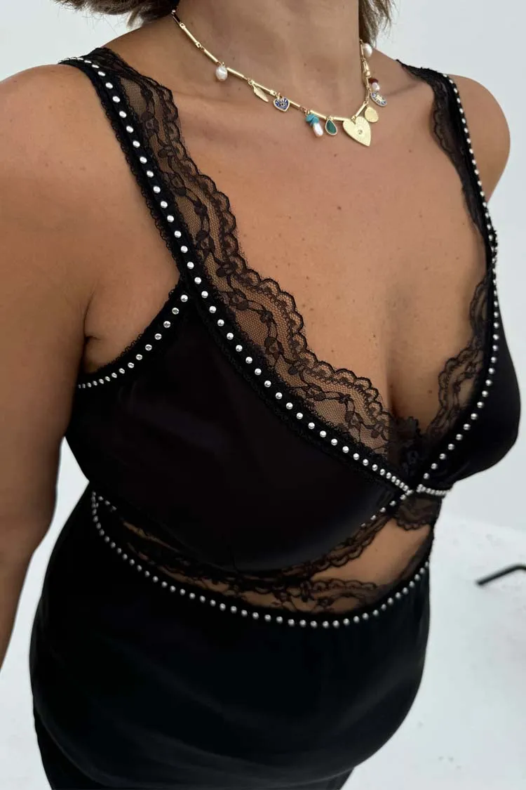 Black Mimi Dress With Stud Trim