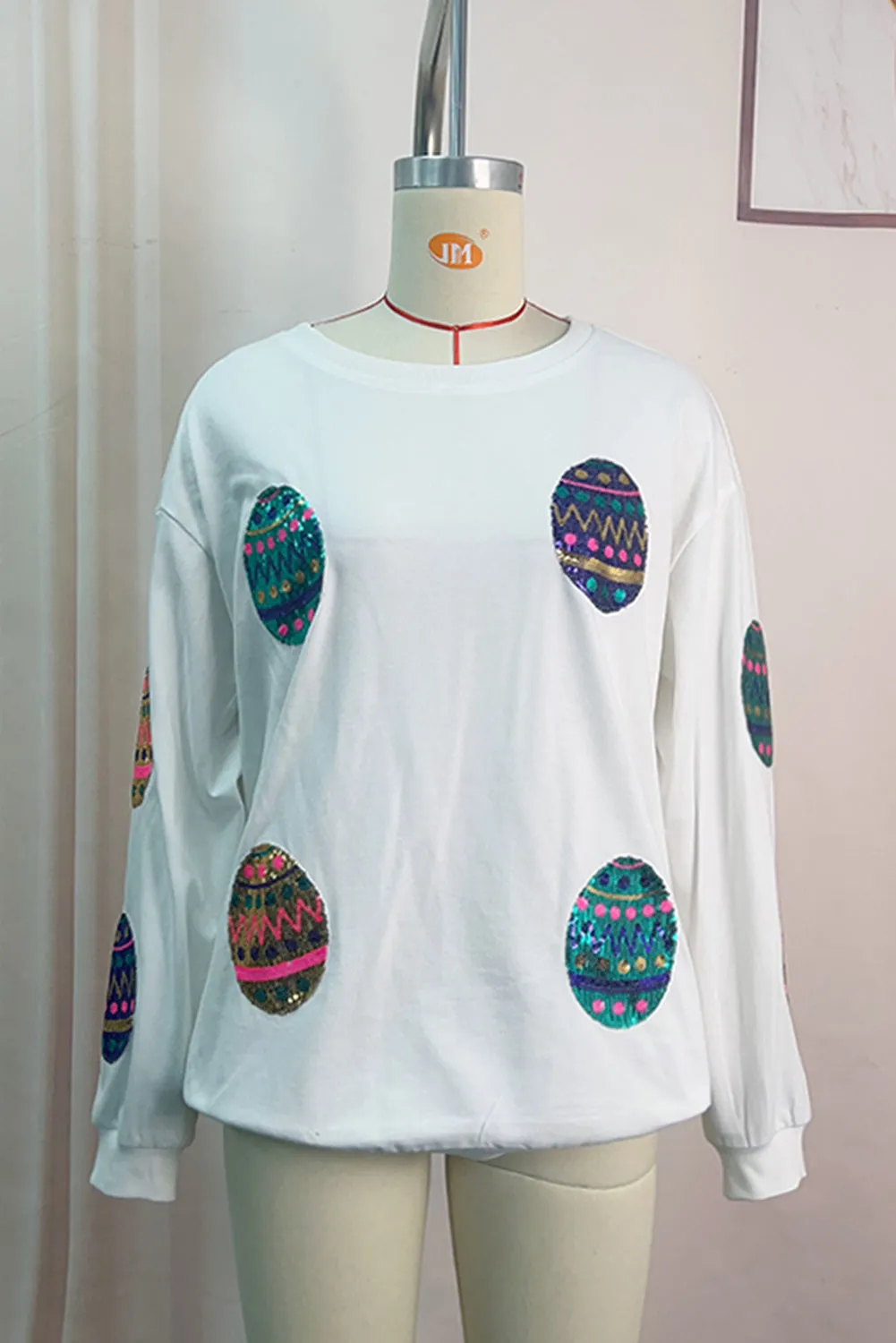 Black Sequined Easter Egg Drop Shoulder Oversized Sweatshirt
