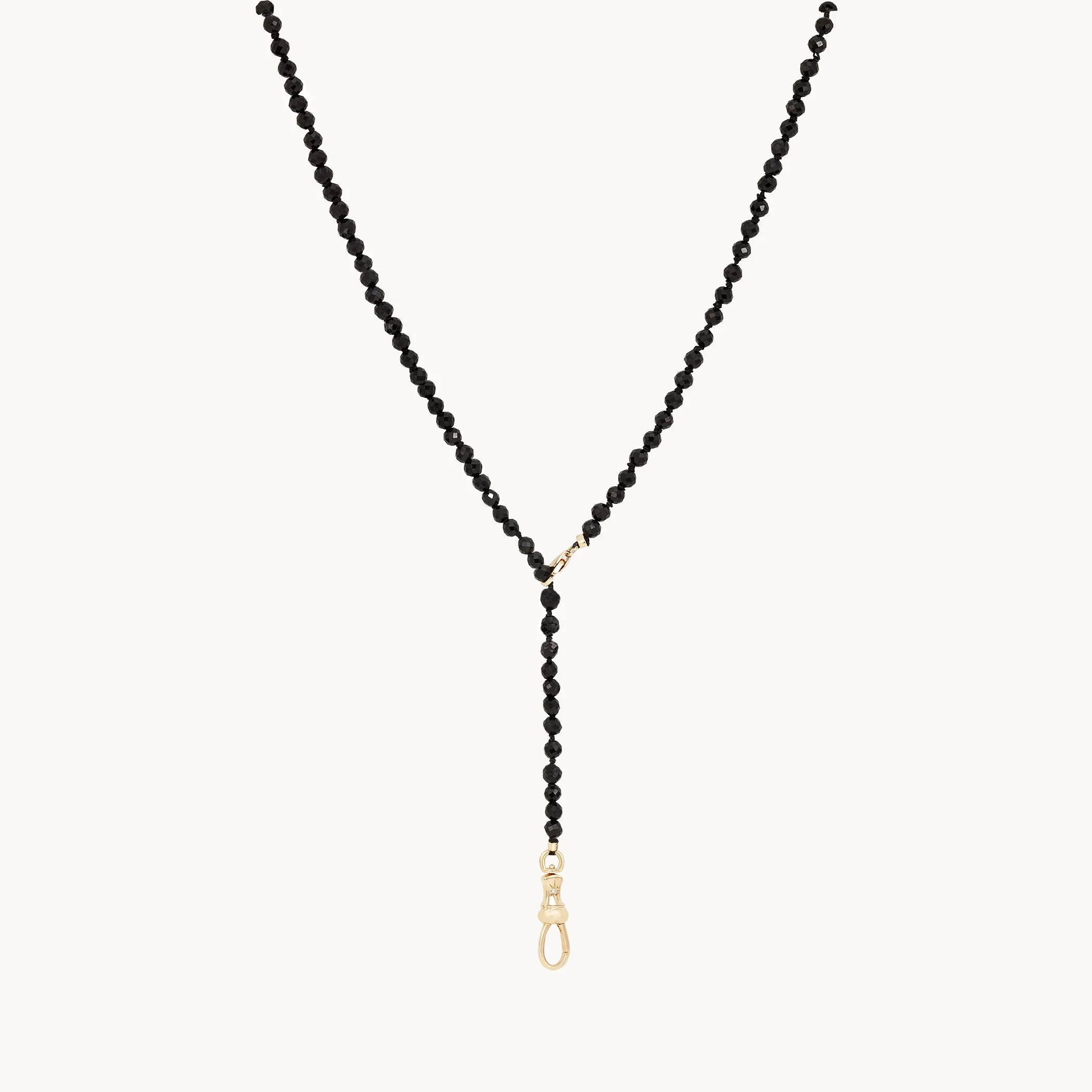 black spinel beaded mood necklace - 10k yellow gold, black spinel