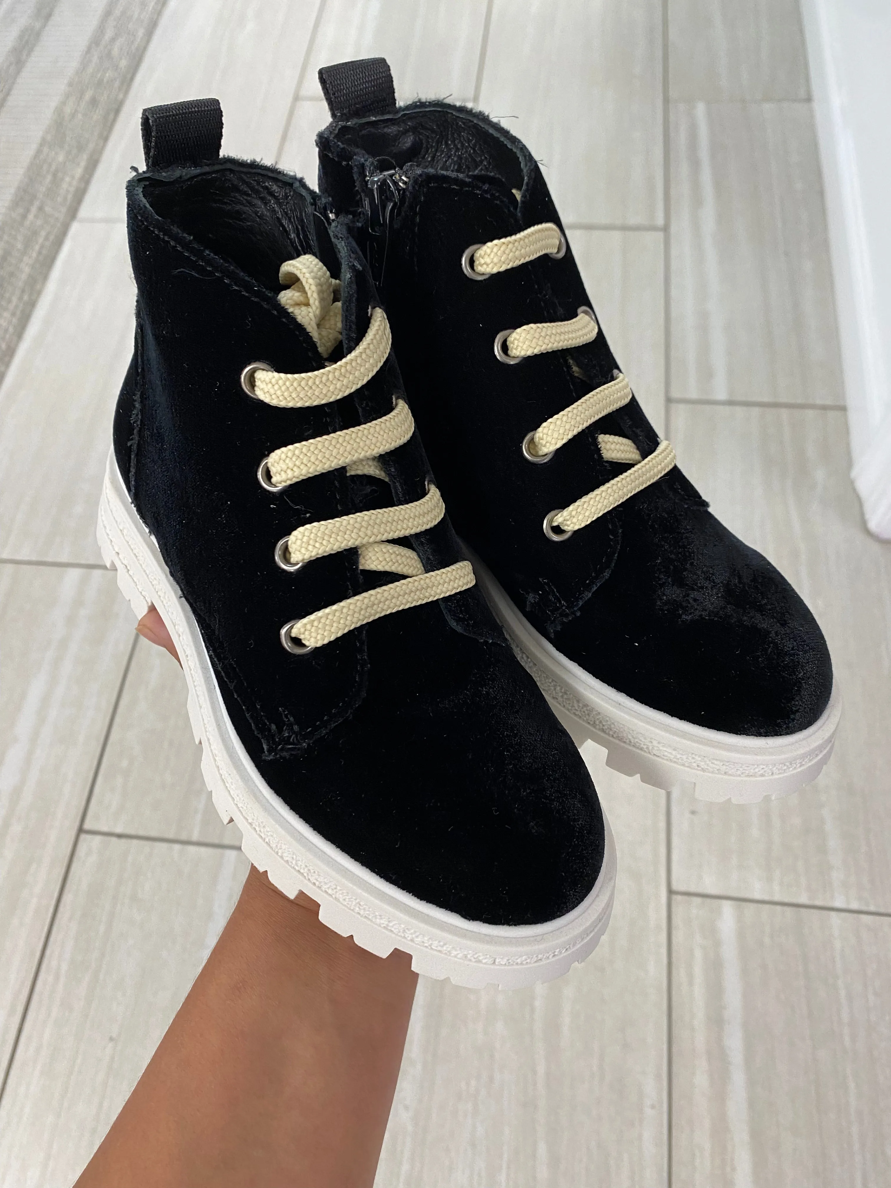Blublonc Black Velvet Chunky Sole Bootie