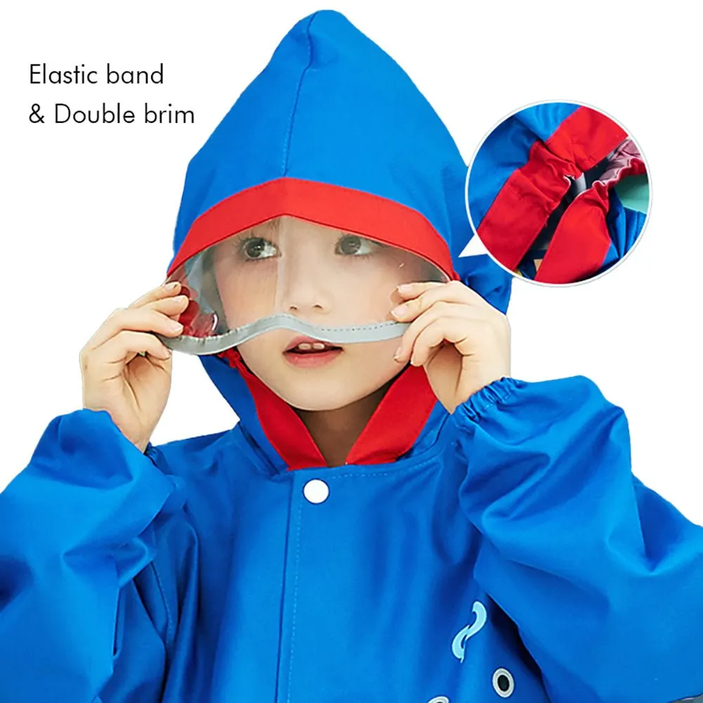 Blue & Red Robotics Kids Raincoat with Backpack Carrying Space