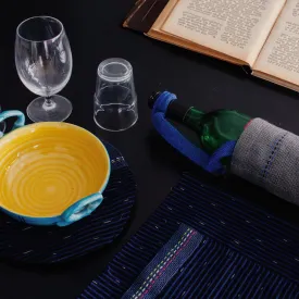 Blue Jute Bottle Gifter, Ikat & Jute Trivet, Ikat Jute Apron Combo