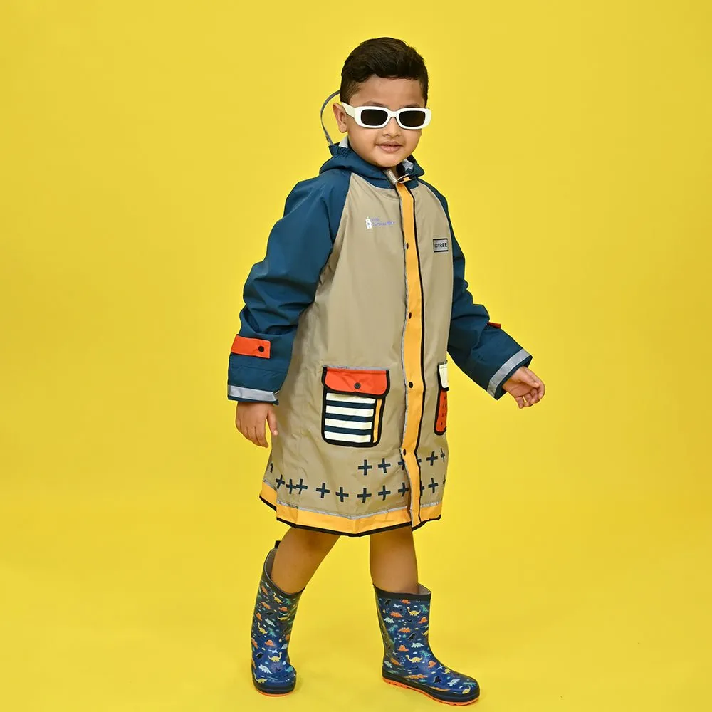 Bold Geometric print Beige & Blue Raincoat for Kids