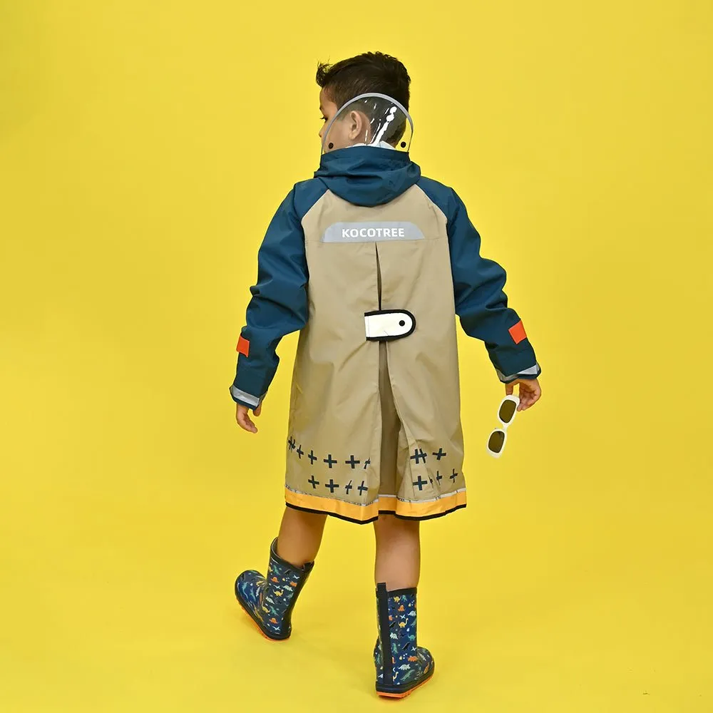 Bold Geometric print Beige & Blue Raincoat for Kids