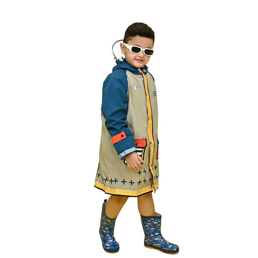 Bold Geometric print Beige & Blue Raincoat for Kids