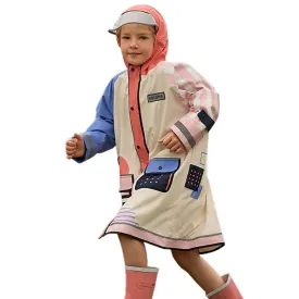 Bold Geometric Print Cream & Pink Raincoat for Kids