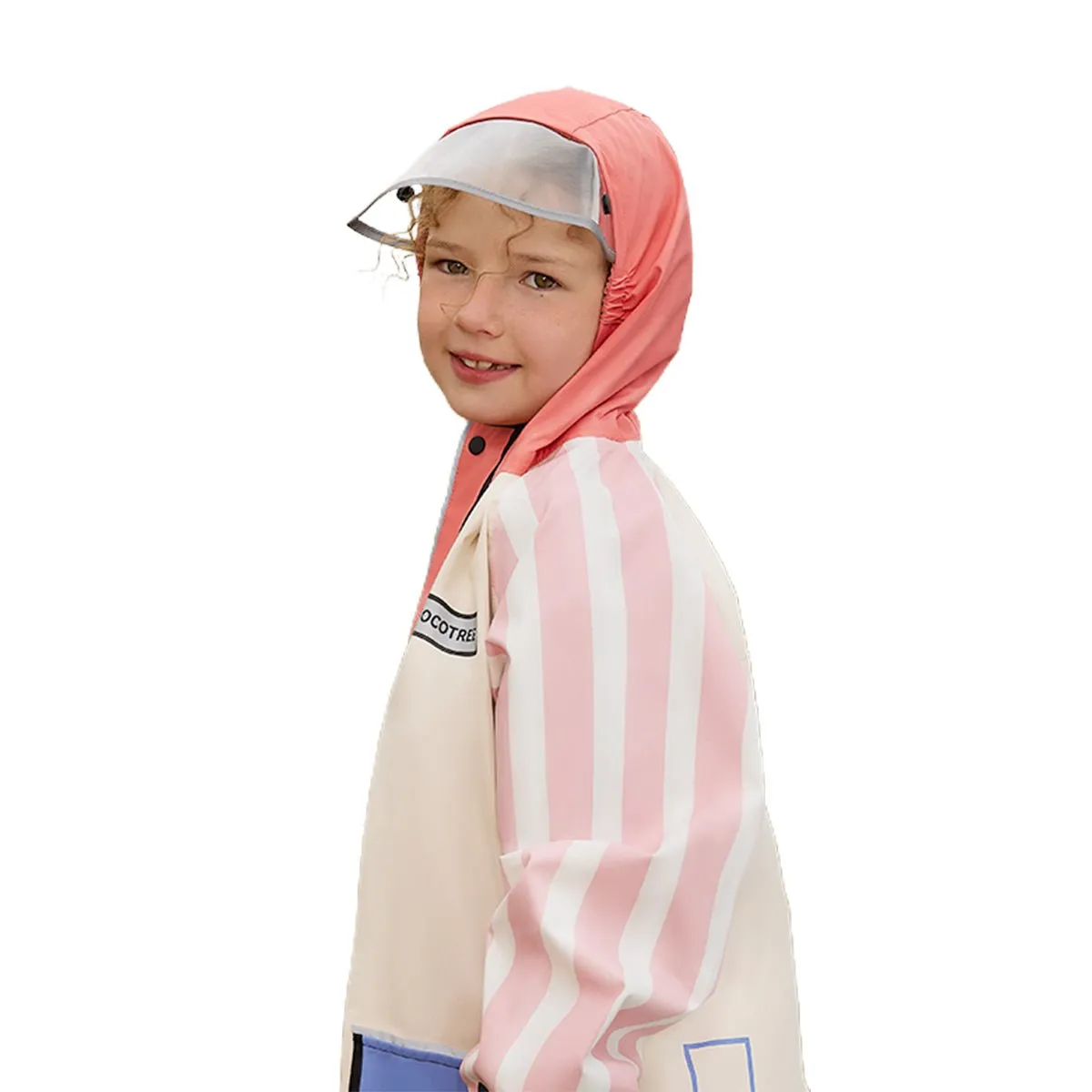 Bold Geometric Print Cream & Pink Raincoat for Kids