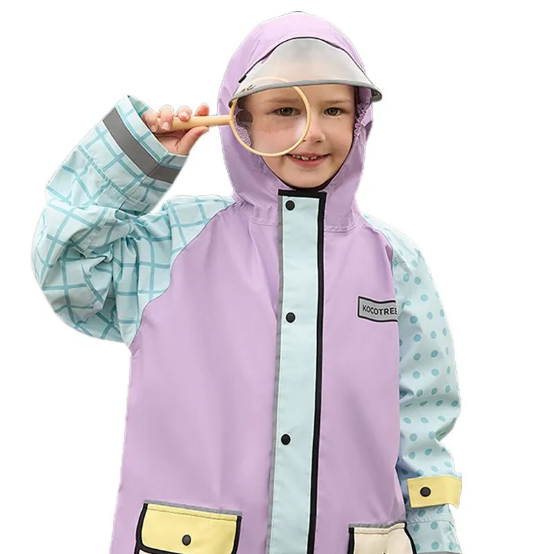 Bold geometric print Lilac & Light blue Raincoat for Kids