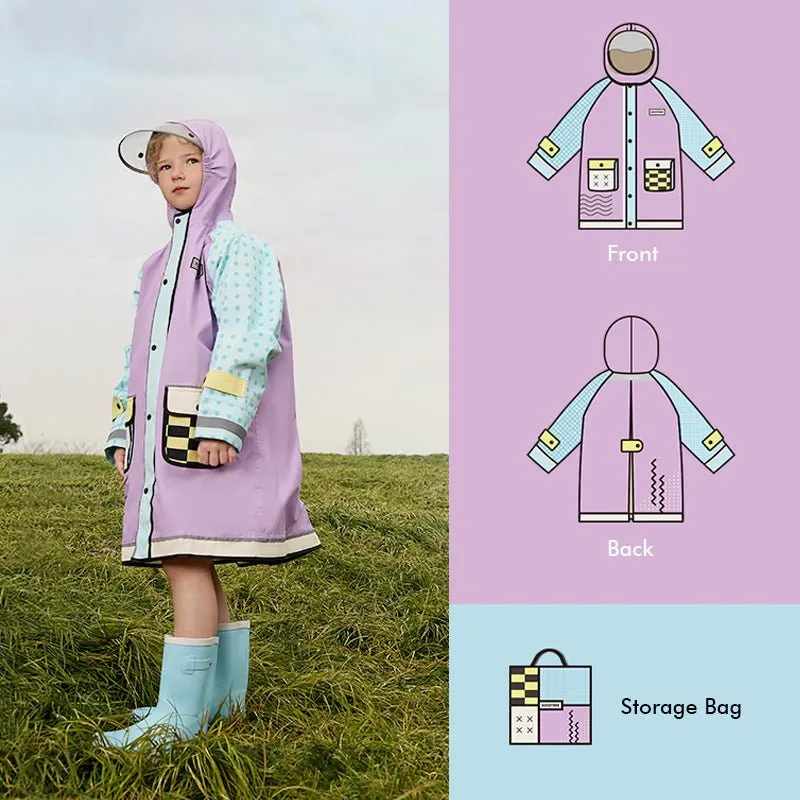 Bold geometric print Lilac & Light blue Raincoat for Kids