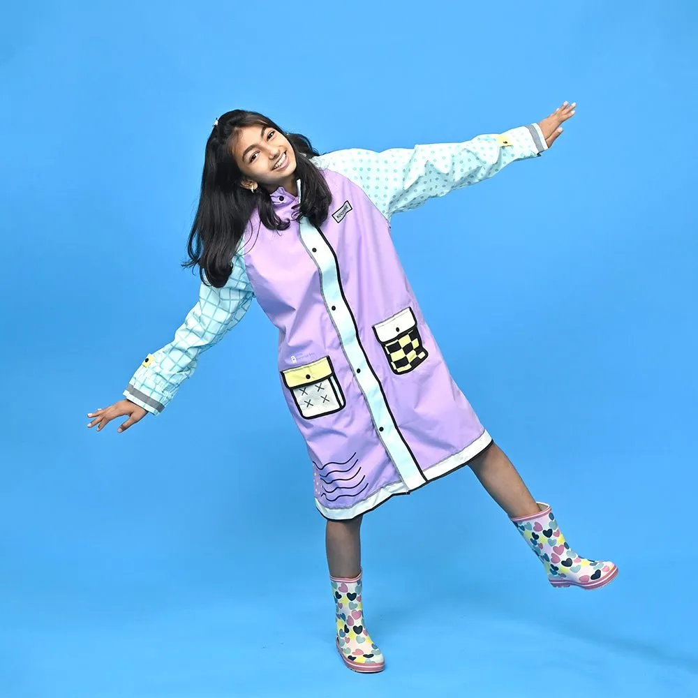 Bold geometric print Lilac & Light blue Raincoat for Kids