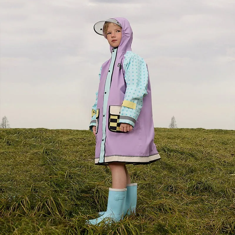 Bold geometric print Lilac & Light blue Raincoat for Kids