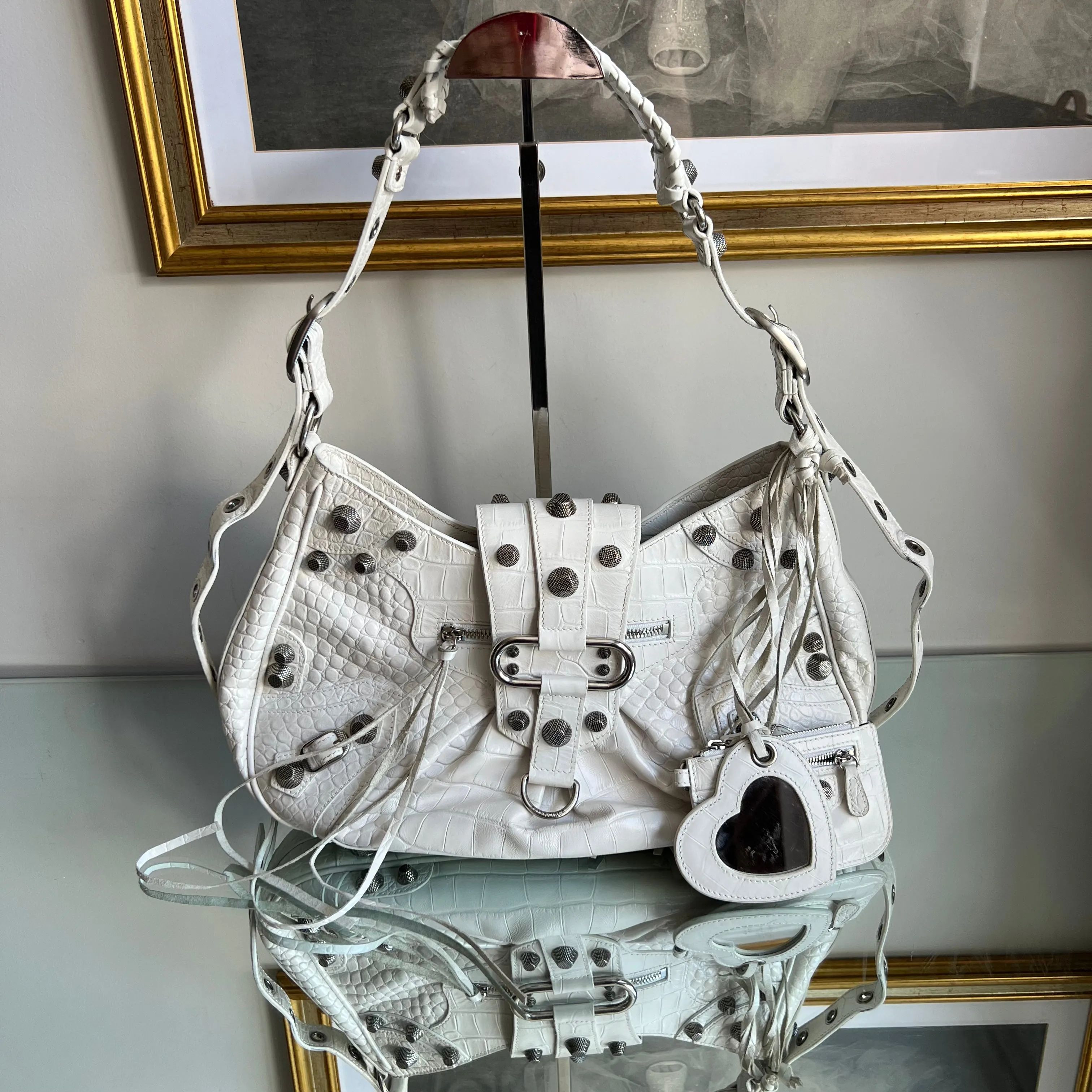 Bolsa Le Cagole Embossed Croco Branca Grande