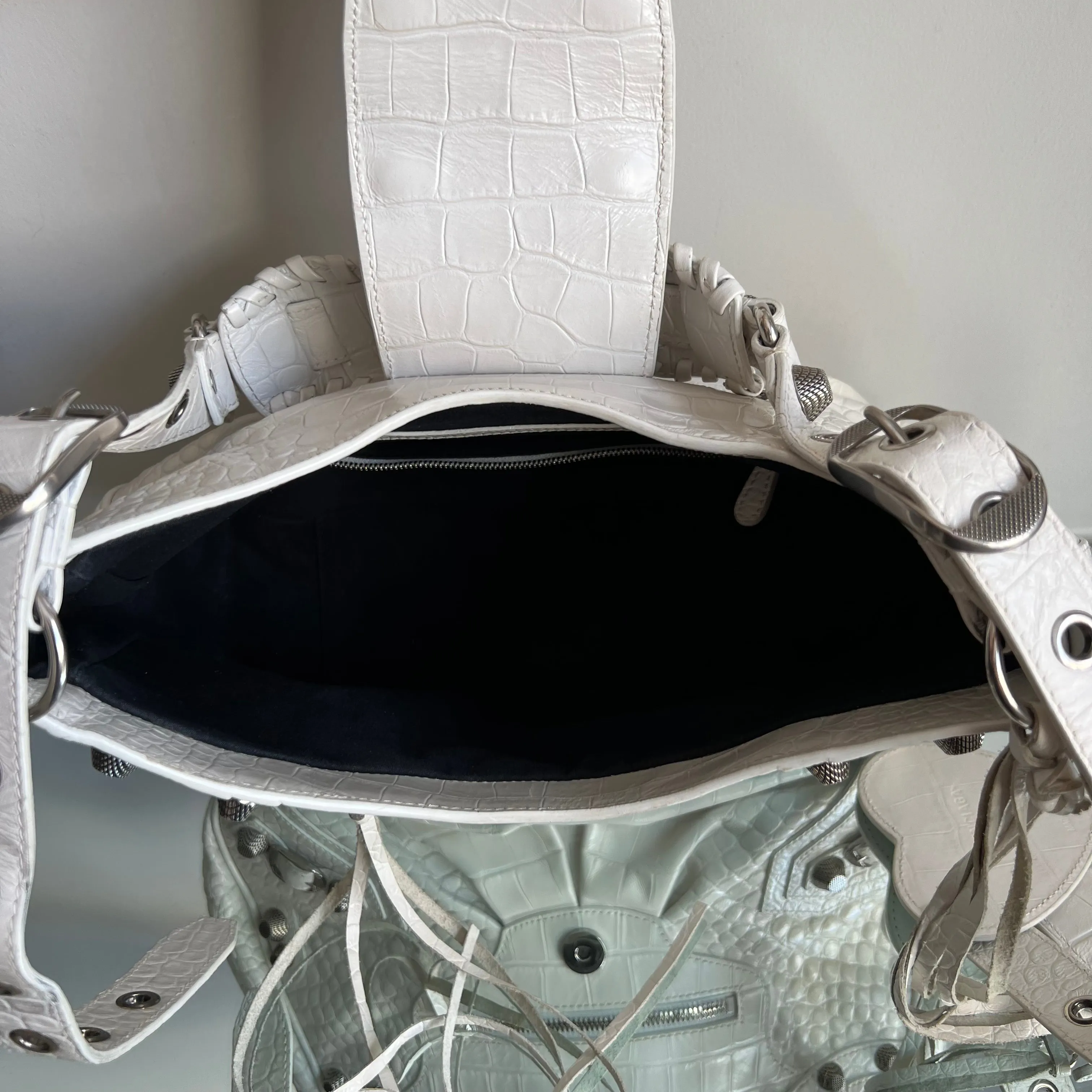 Bolsa Le Cagole Embossed Croco Branca Grande
