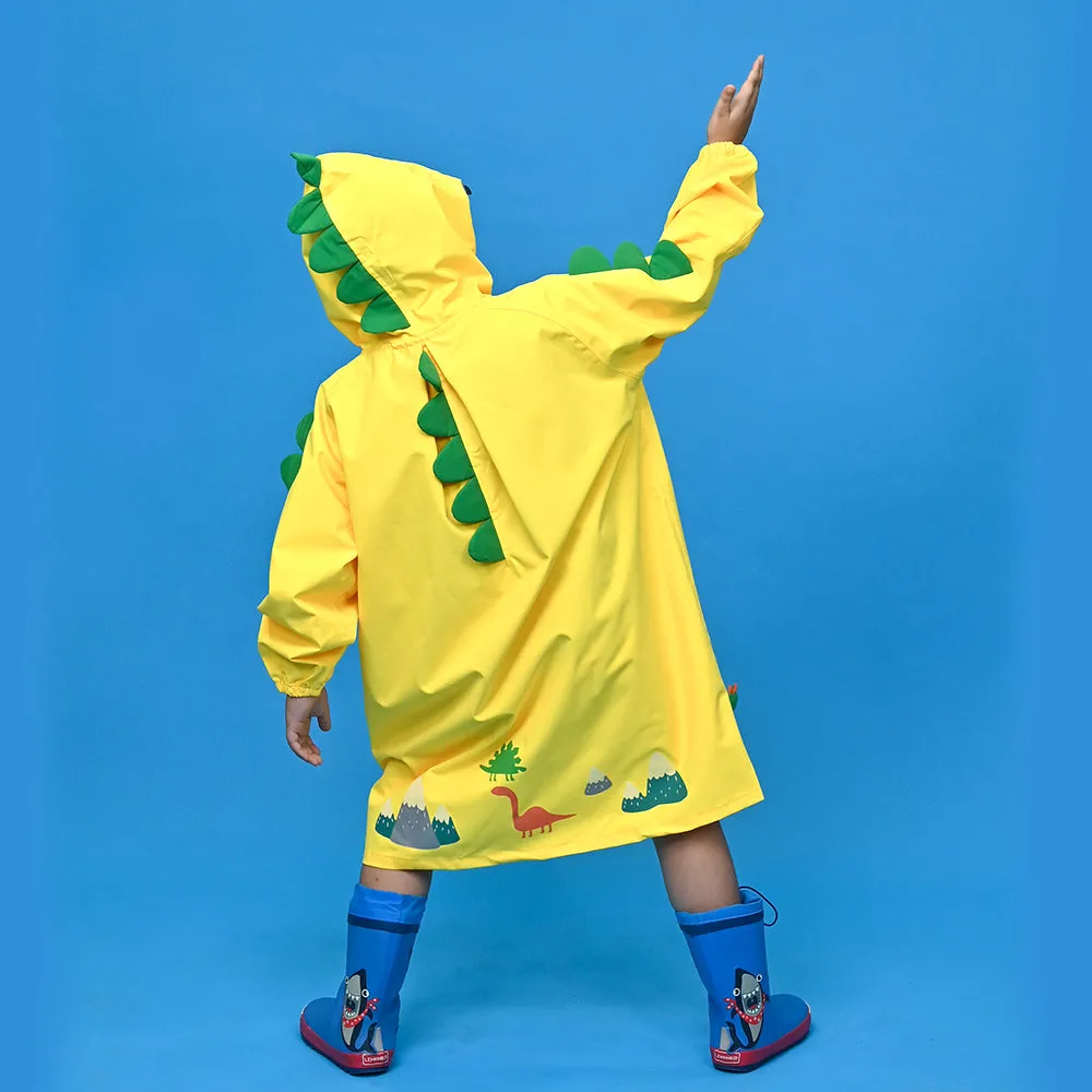 Bright Yellow 3d Dino Theme Raincoat for Kids