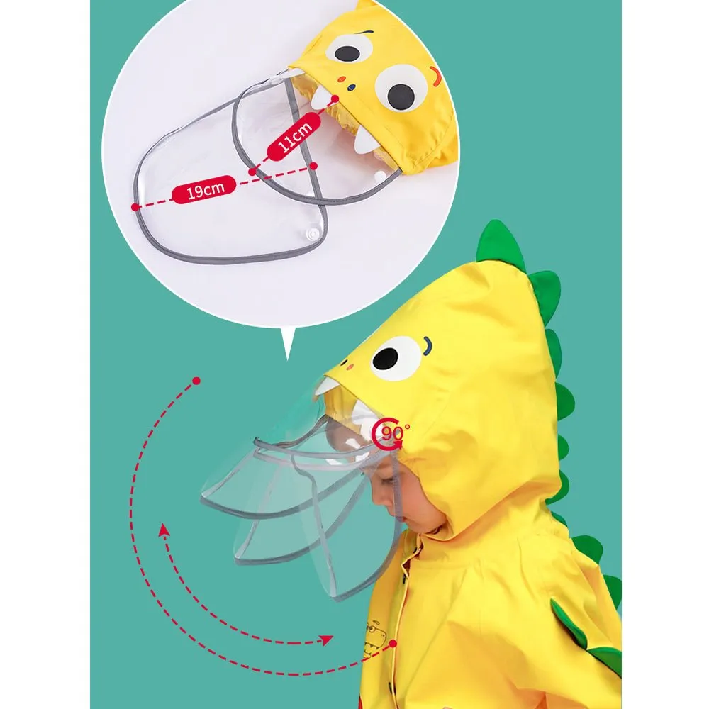Bright Yellow 3d Dino Theme Raincoat for Kids