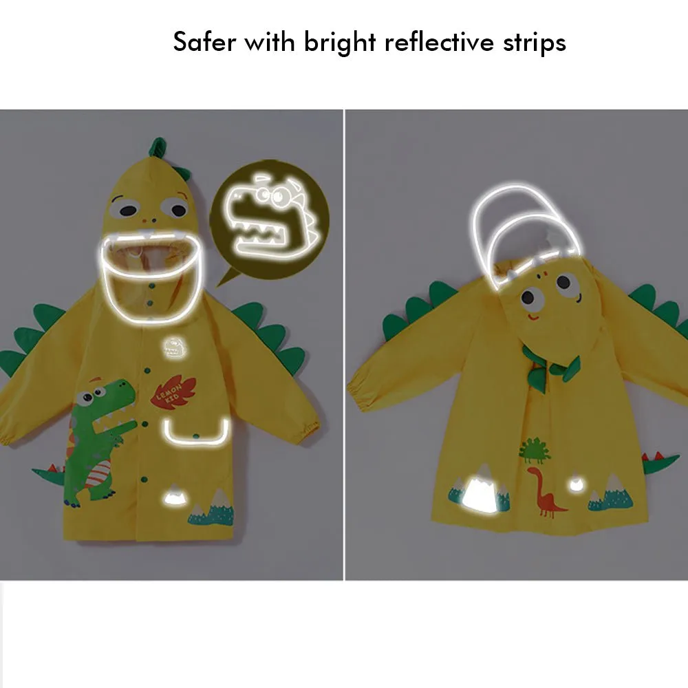 Bright Yellow 3d Dino Theme Raincoat for Kids