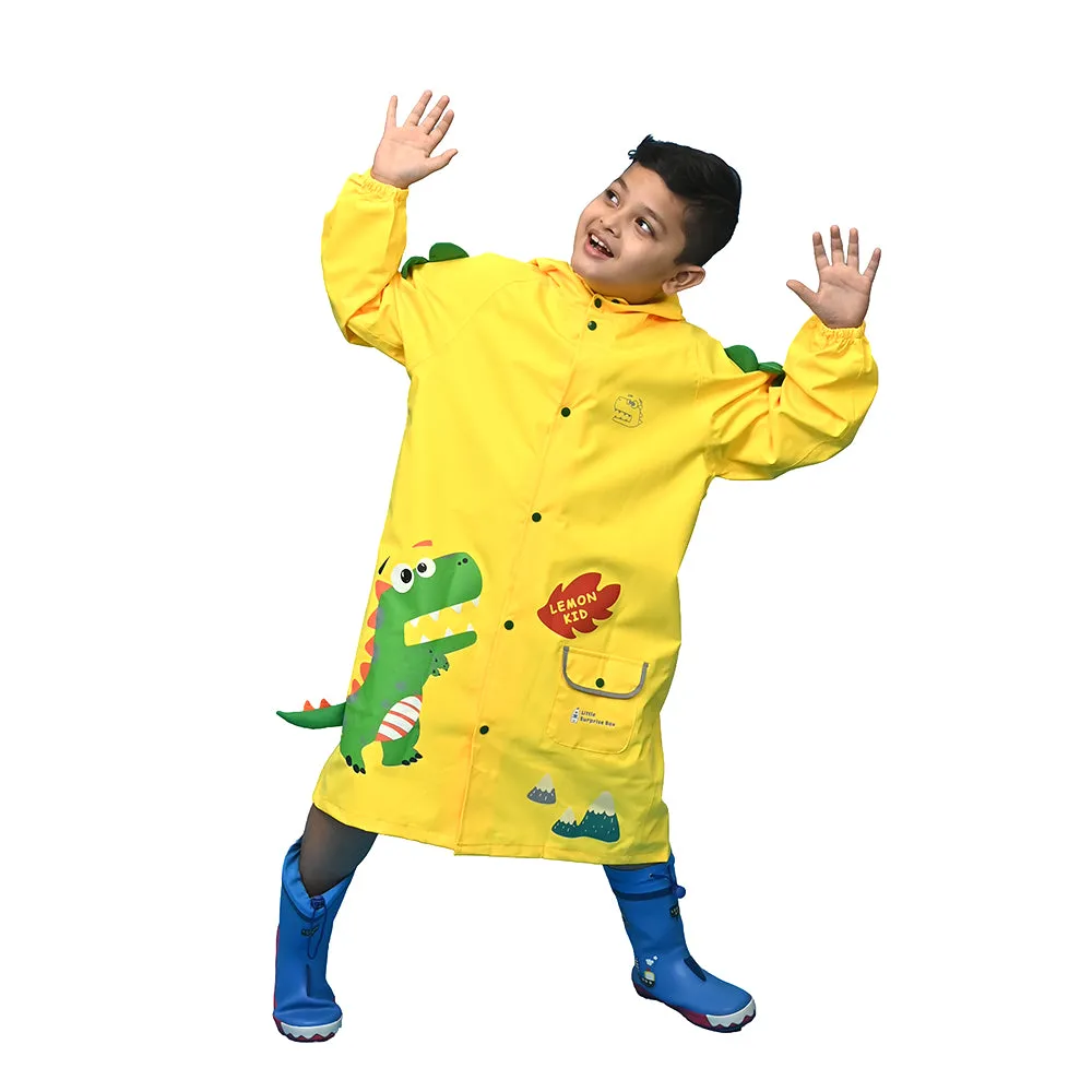Bright Yellow 3d Dino Theme Raincoat for Kids