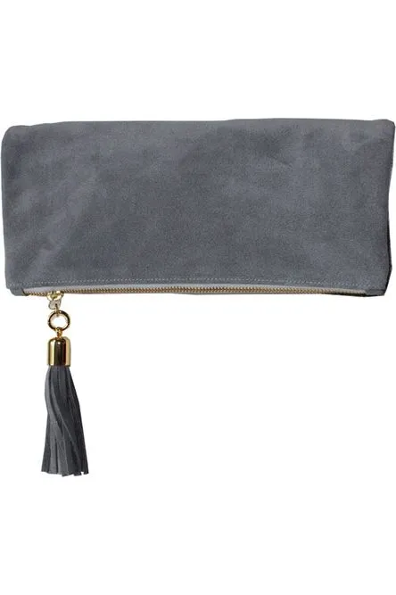 Cece Burgundy Hair on Hide Reversible to Grey Suede Foldover Clutch